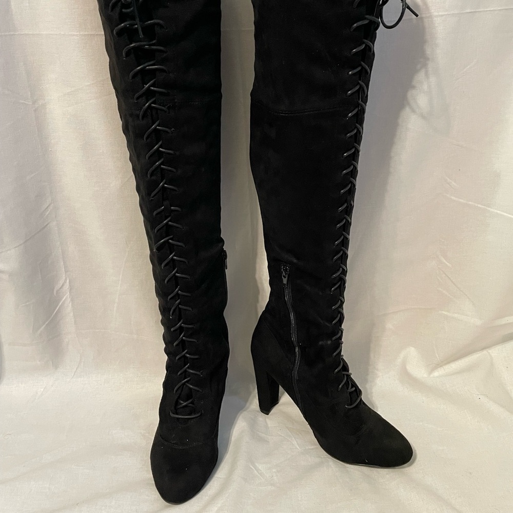🔥Women’s Black Faux Suede Over-the-Knee High Heel Tall Boots Size 10 4.25in🔥